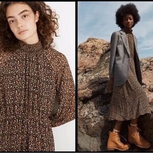 MADEWELL GEORGETTE SMOCKED-NECK MIDI DRESS FOLKTALE PAISLEY XL $169